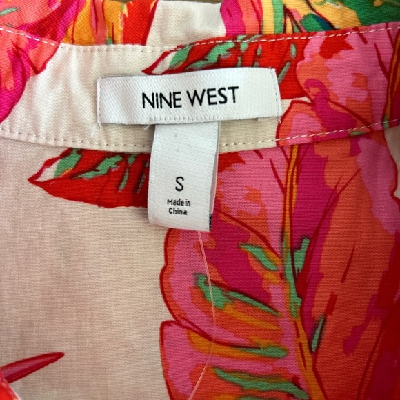NINE WEST Farm Rio vibes Tropical Tie-Front Button Down Shirt - Picture 6 of 14